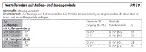 Verteilerrohre mit Außen- und Innengewinde, 2 Abgänge, Messing vernickelt, PN 10